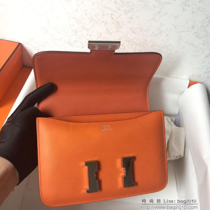 HERMES愛馬仕 Constance 空姐包 橙色 金銀扣 原廠Epsom皮 原版五金 蜜蠟線縫製 單肩斜挎包  Ama1264
